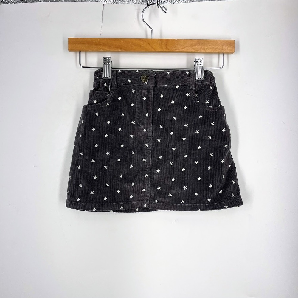 Mini‎ Boden Girls Gray Corduroy Star Print Skirt Heart Pockets Size 7-8Y 32504